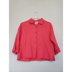 Westbound Petites Women's Sz PS Linen Pink Slit Hem 3/4 Sleeve Button Front Top